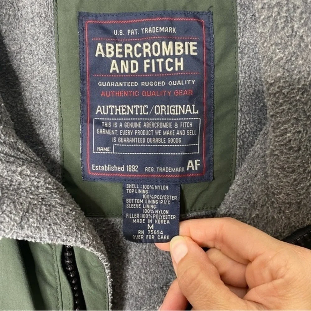 Vintage 90s Abercrombie & Fitch Green Fleece Lined Zip Front Ski Coat‎ Size M